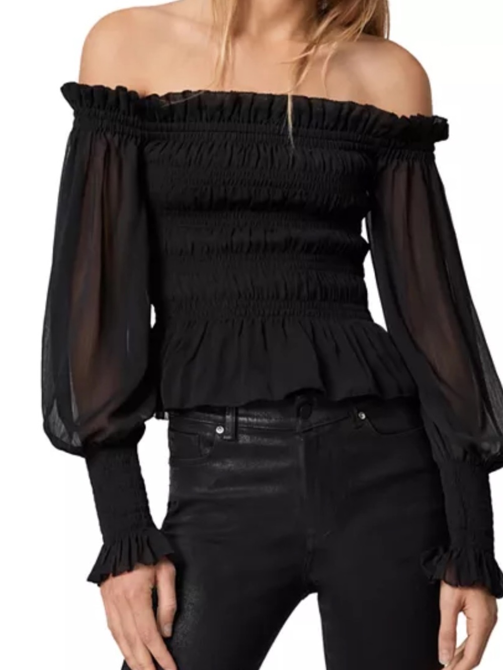 ALLSAINTS Lara Off The Shoulder Top Black Size 6 Long sleeve